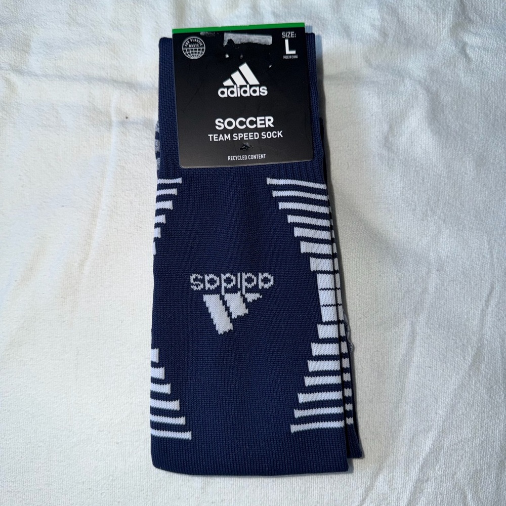 NWT adidas Navy and White Soccer Team Speed Socks SIZE L( men 9-13 L 10-12)